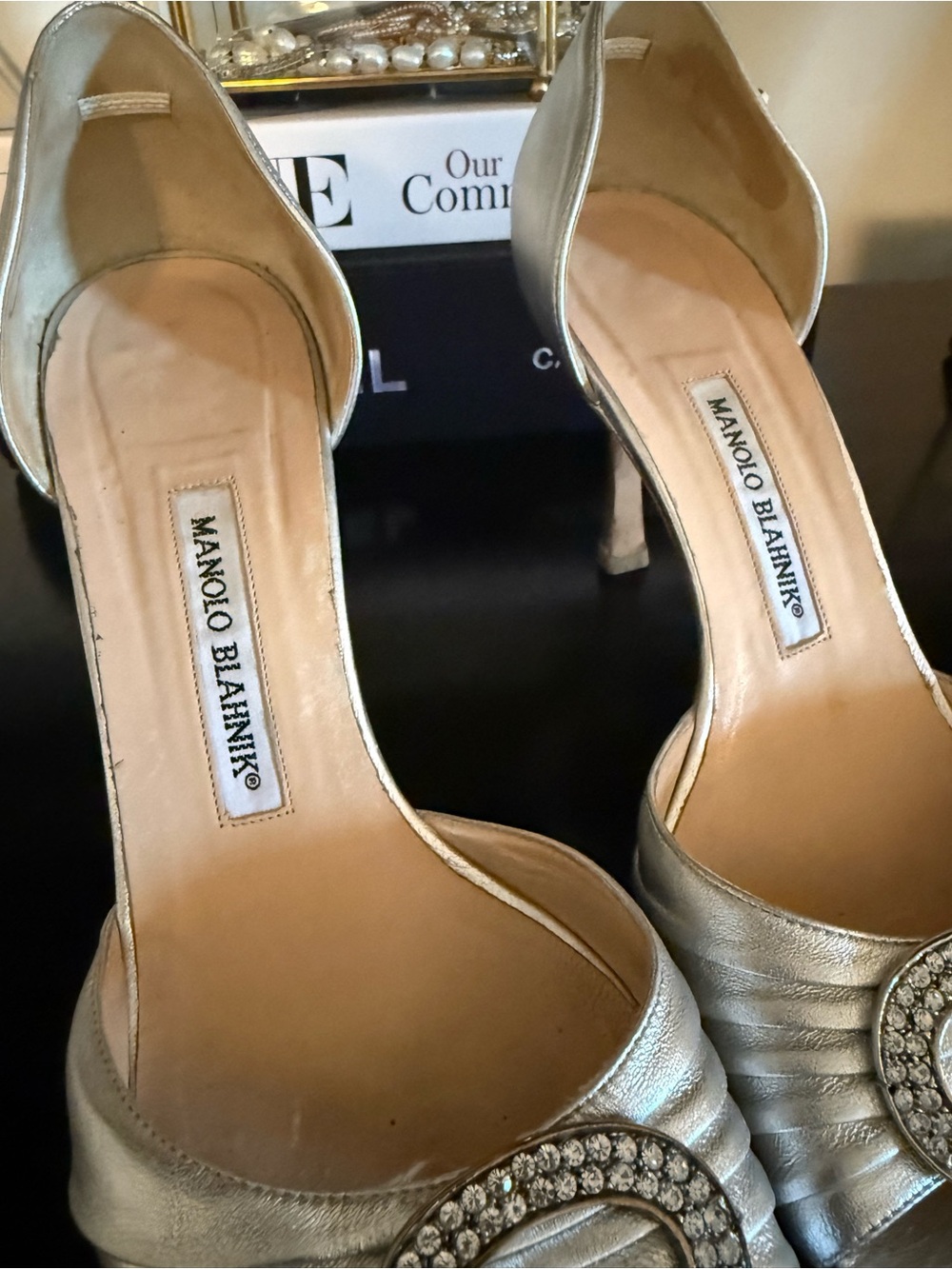 Manolo Blahnik Silver Rhinestone Buckle D'Orsay Heels - Picture 3 of 8